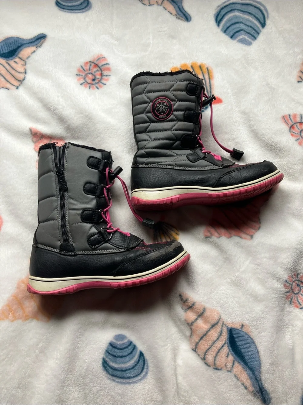 totes Kids Gray and Pink Insulated Snow Boots